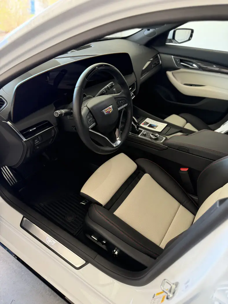 White Cadillac interior after a full interior detail