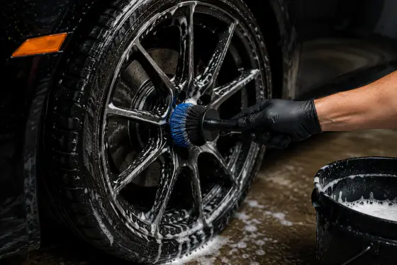 Wheel and tire cleaning detail