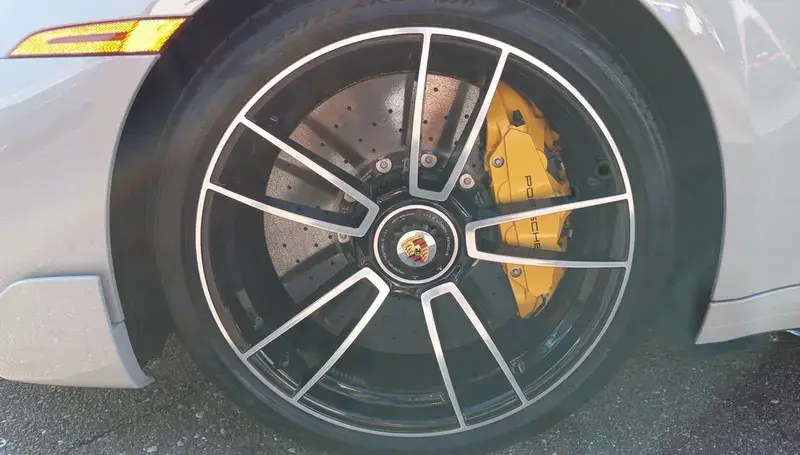 Porsche brake close-up — detailed wheel and caliper