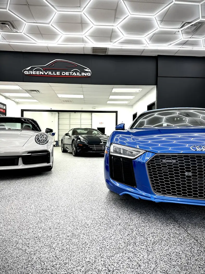Greenville Detailing ceramic coating and PPF shop in Greenville, SC with an Audi R8, Porsche and Ferrari